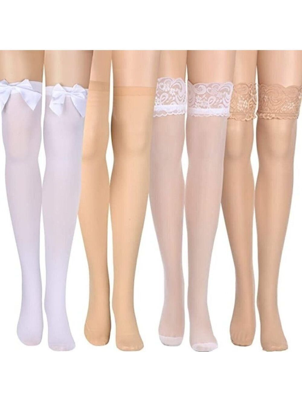 𝅺SILK Thigh High Stockings Women Lace Silicone Socks Satin Bow Top Sexy NWT